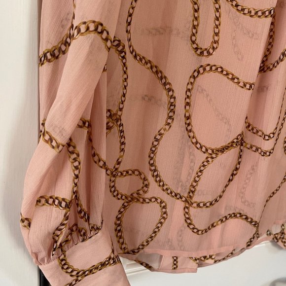 L'Agence Pink Gold Chain Print Sheer Blouse Size XS Extra Small New - Picture 6 of 7